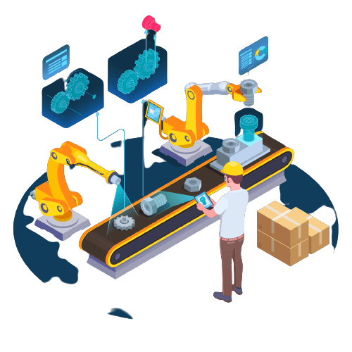 Industrial robots at work illustration